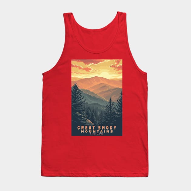 Great Smoky Mountains national park travel poster Tank Top by GreenMary Design